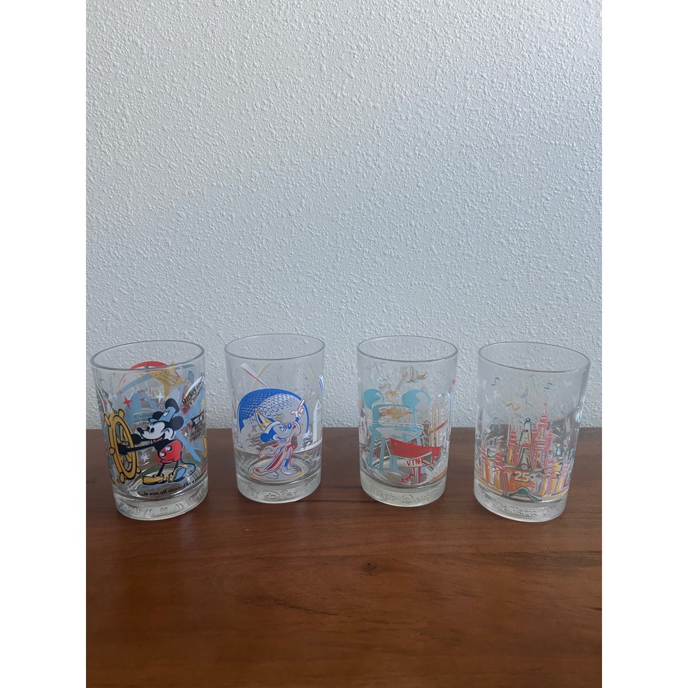 Disney World 25th Anniversary McDonald's Glasses Set Remember The Magic 1996